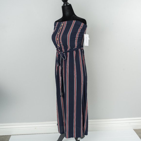 NWT Striped Strapless Maxi Dress - Navy - Medium - Picture 4 of 6